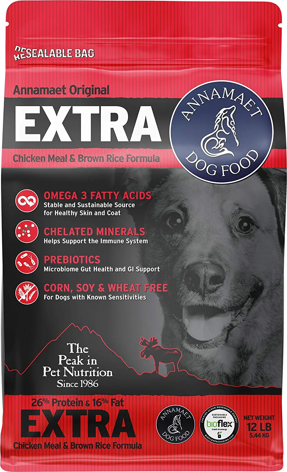 Annamaet Original Extra Formula Dry Dog Food 26% Protein (Chicken & Brown Rice)12-lb Bag