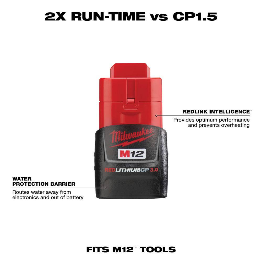 Milwaukee 48-11-2430 M12 12-Volt Lithium-Ion Compact Battery Pack 3.0Ah (2-Pack)