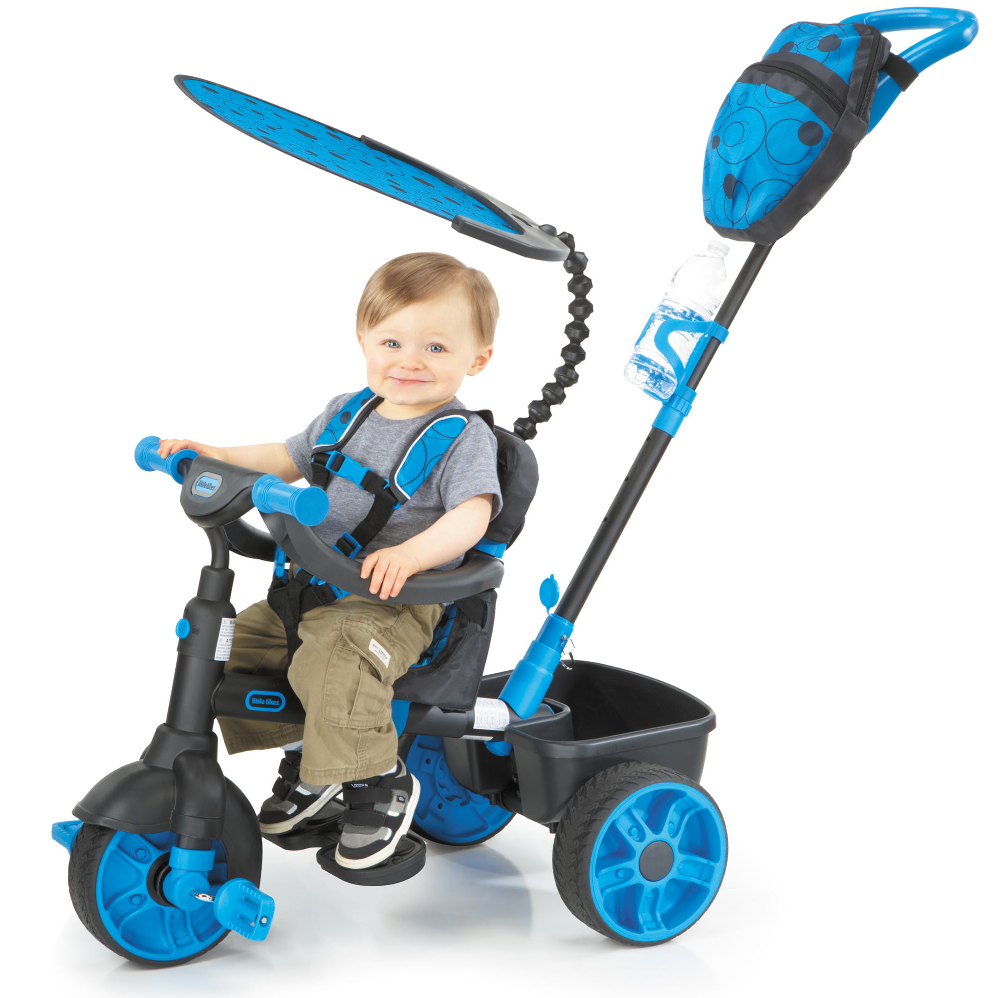 Little Tikes 4-in-1 Deluxe Edition Trike in Neon Blue. Convertible Tricycle for Toddlers with 4 Stages of Growth and Shade Canopy- For Kids Boys Girls Ages 9 Months to 3 Years Old