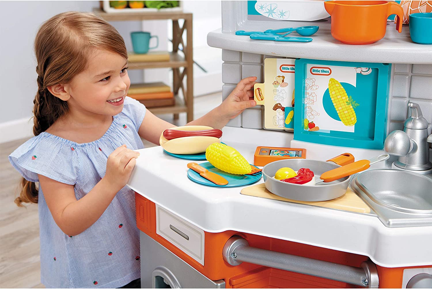 Little Tikes Home Grown Kitchen - Role Play Realistic Kitchen Real Cooking & Water Boiling Sounds Kitchen Accessories Set for Girls Boys - Multicolor 22 x 18 x 30.25 inches