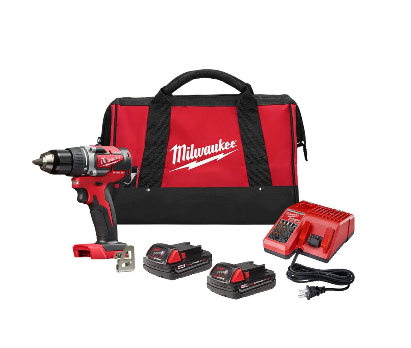 Milwaukee 2801-22CT M18 18-Volt Lithium-Ion Brushless Cordless 1/2 in. Compact Drill/Driver Kit with (2) 2.0 Ah Batteries. Charger and Case