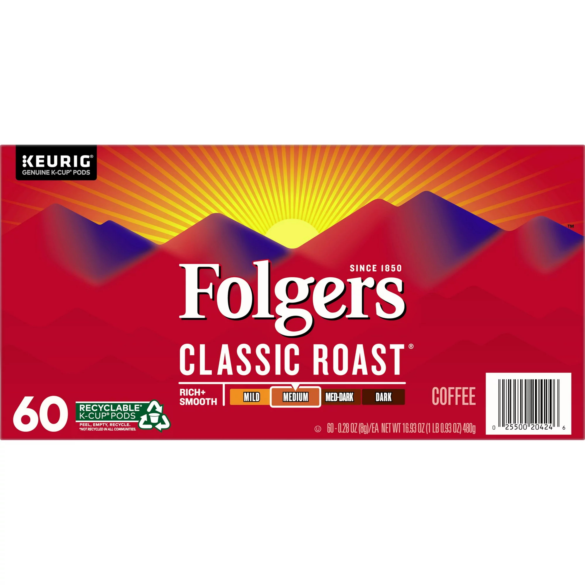 Folgers Classic Roast Coffee K-Cup Pods Medium Roast Coffee 60-Count