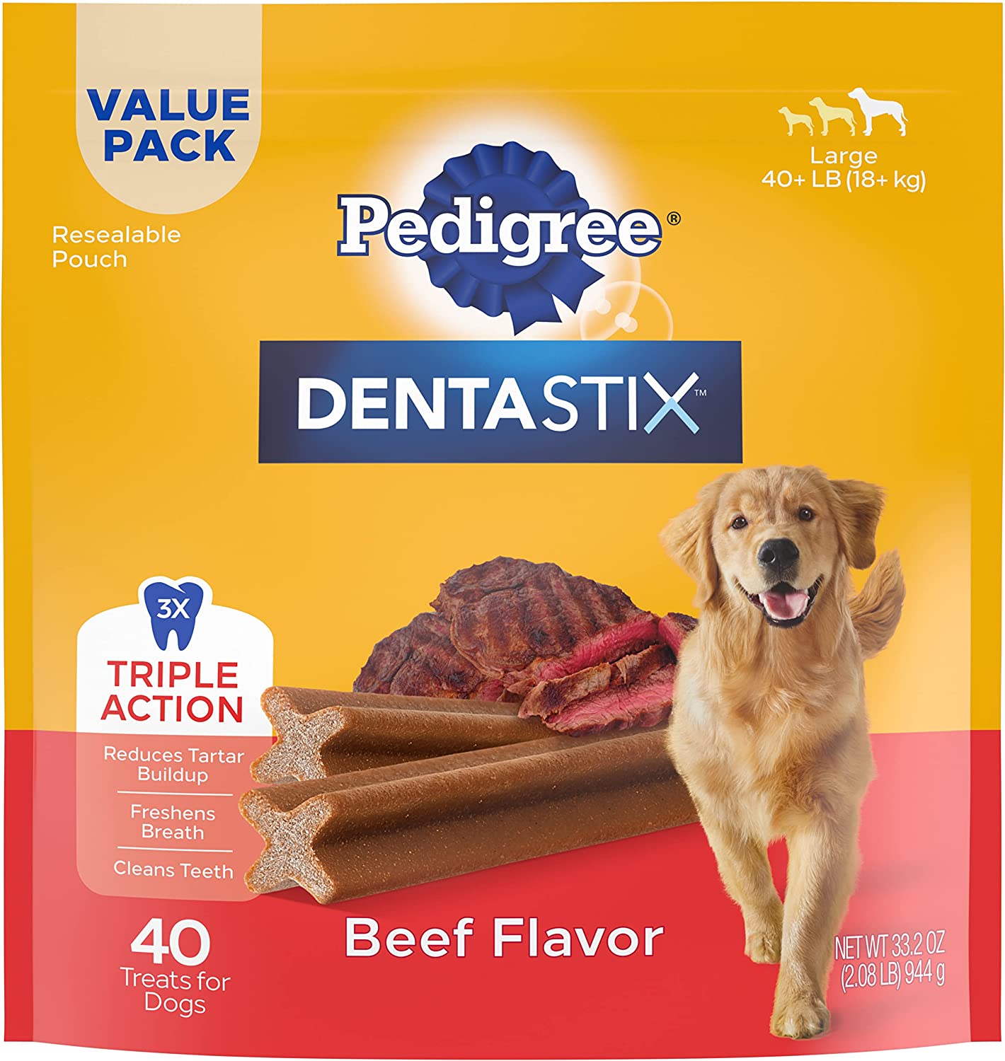 PEDIGREE DENTASTIX Large Dog Dental Treats Beef Flavor Dental Bones. 2.08 lb. Value Pack (40 Treats)