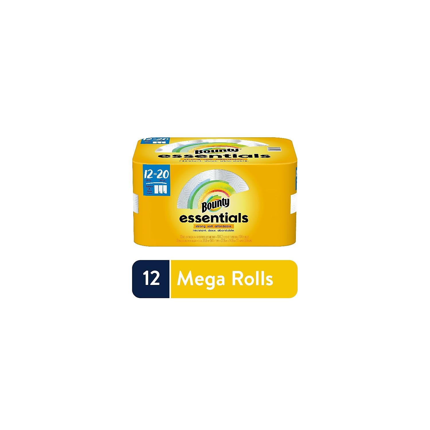 Bounty Essentials Paper Towels. 12 Mega Rolls. Select-A-Size