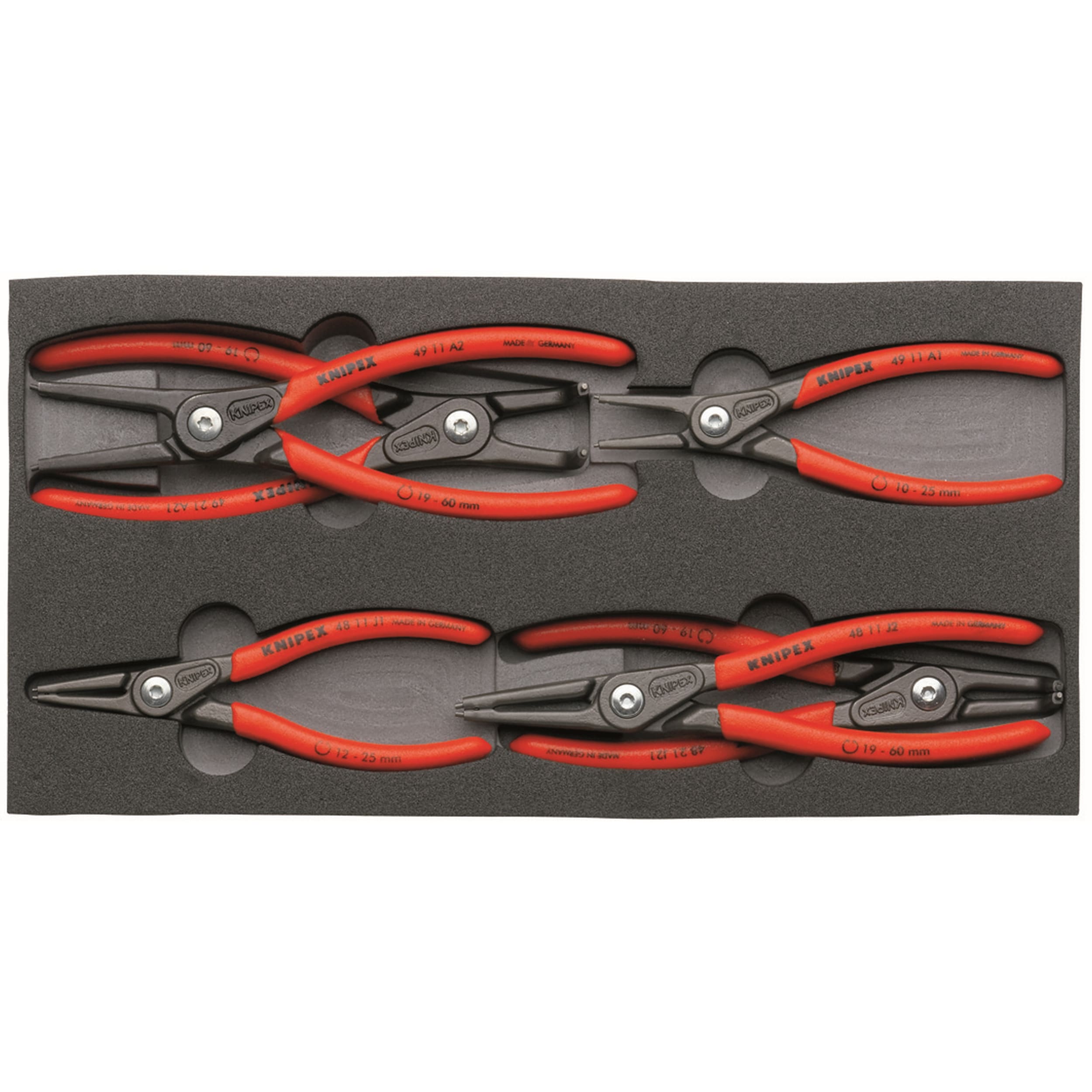 KNIPEX 6 Piece Circlip Snap Ring Pliers Set In Foam Tray