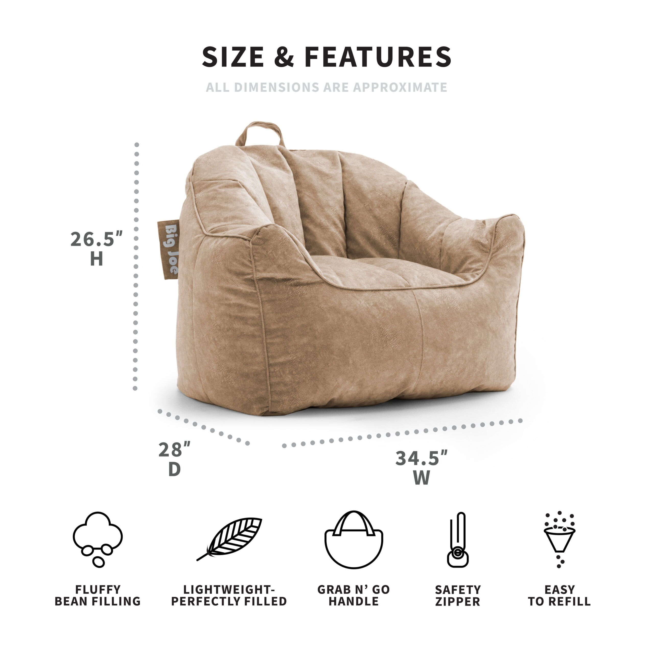 Big Joe Hug Bean Bag Chair. Faux Hyde 3ft. Caribou