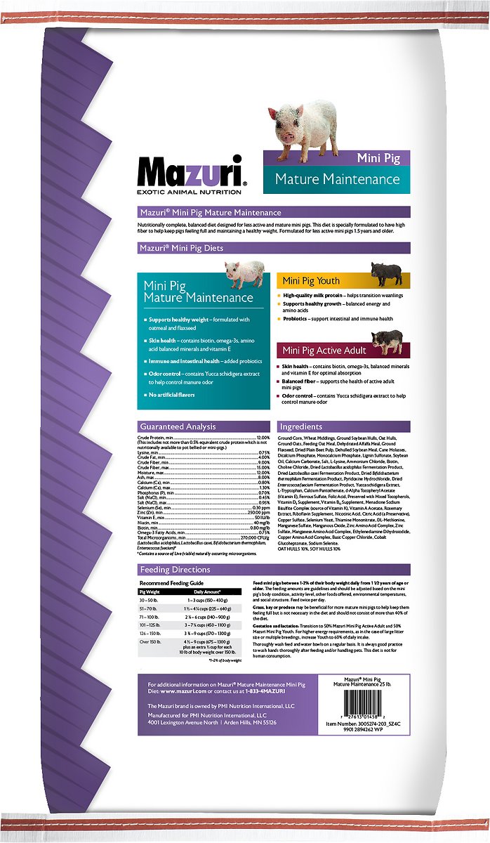 Mazuri | Nutritionally Complete Mini Pig Mature Maintenance Food | 25 Pound (25 lb.) Bag