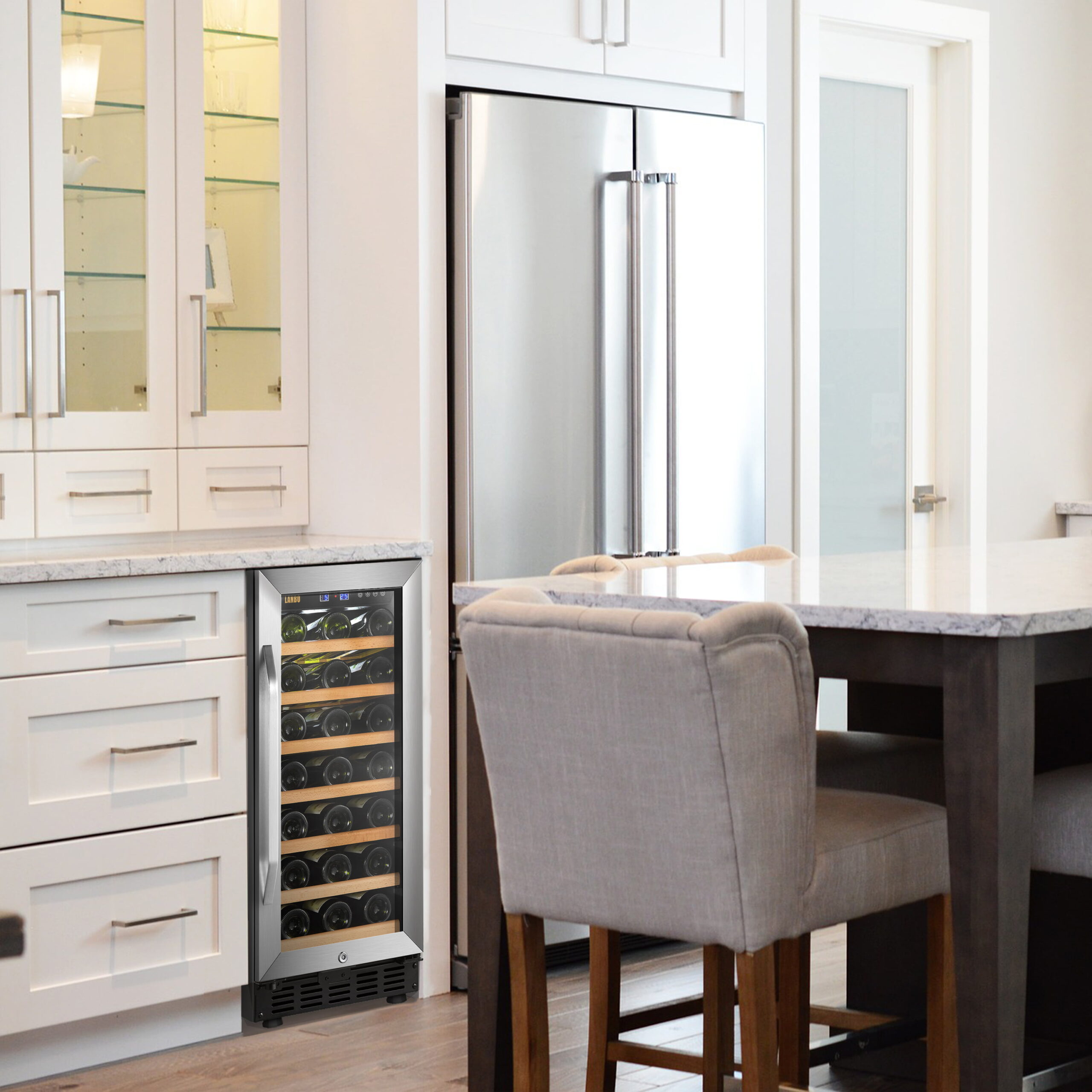 Lanbo 33 Bottle Under Counter Built-in Compressor Wine Cooler 15 inch