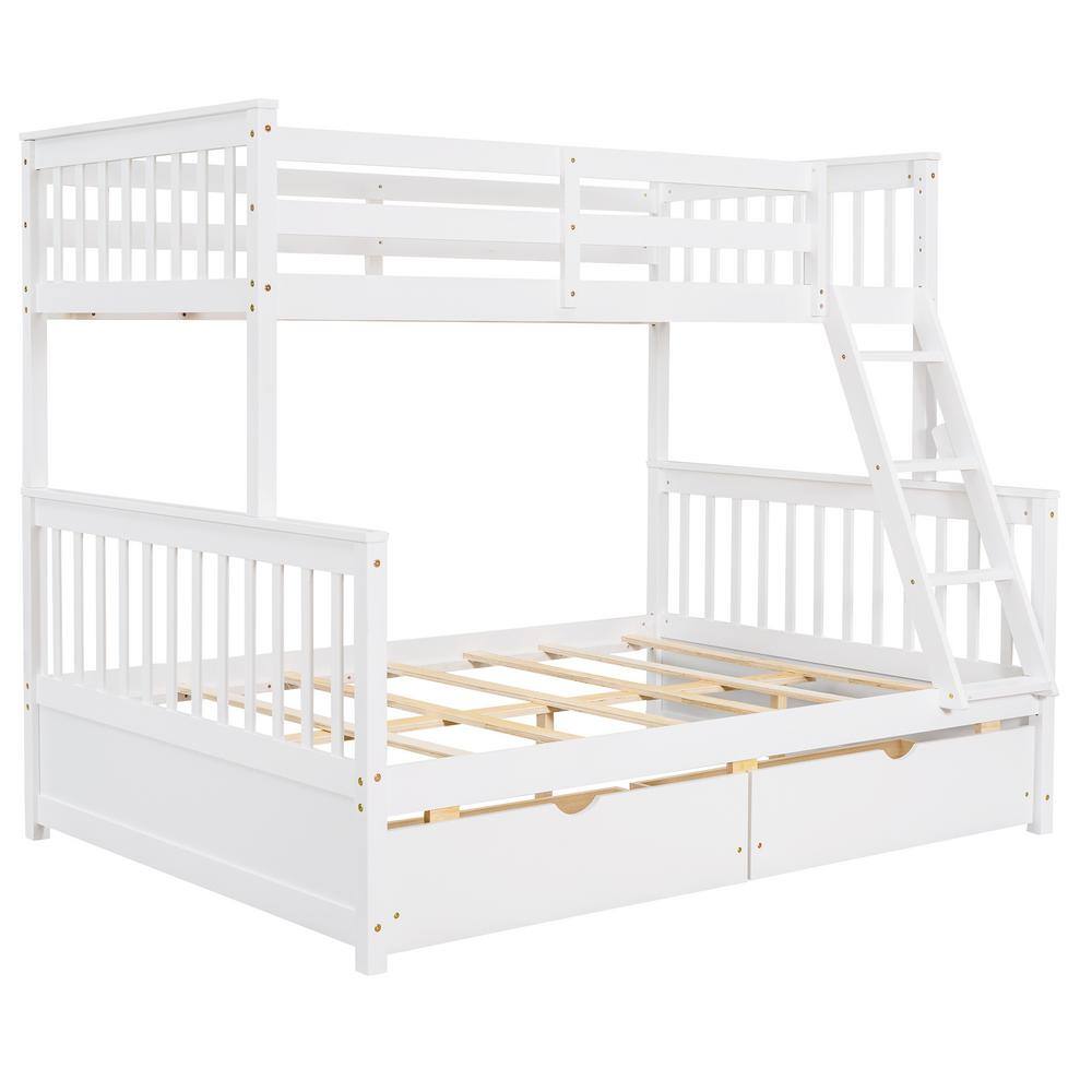 Qualler  White Twin Over Full Bunk Bed with Ladder and 2-Storage-Drawers