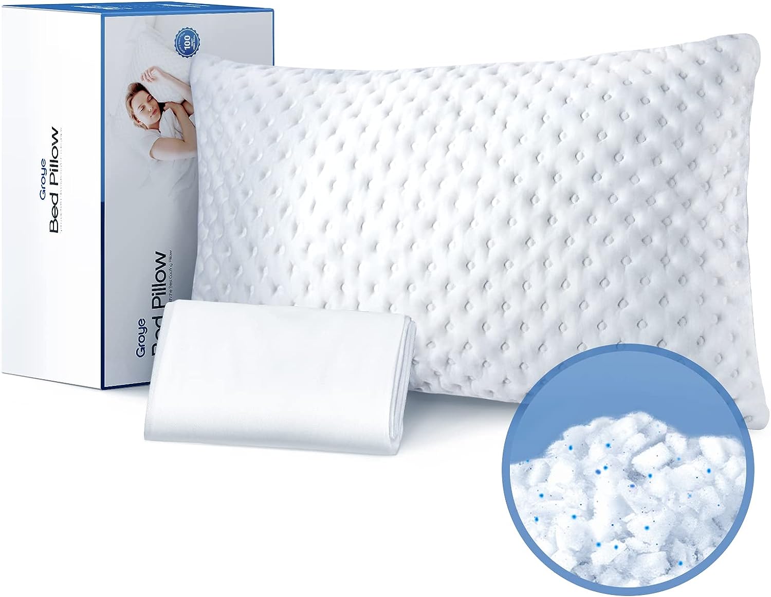 Groye Ultra Cooling Pillow with Gel Particles Shredded Memory Foam. Adjustable Bed Pillows with Icy Cool Fibers Pillowcase. Soft Comfortable Hotel Luxury Pillows for Side Back Stomach Sleepers. Queen