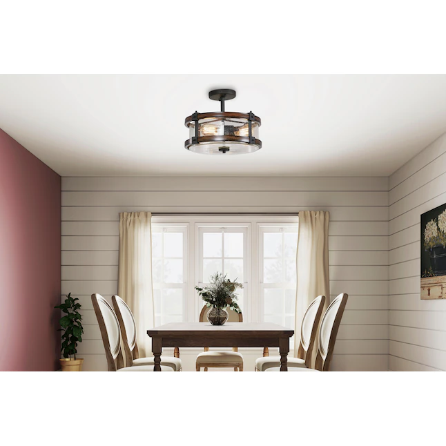 Kichler  Barrington 3-Light 14-in Distressed Black and Wood Tone Incandescent Semi-flush Mount Light