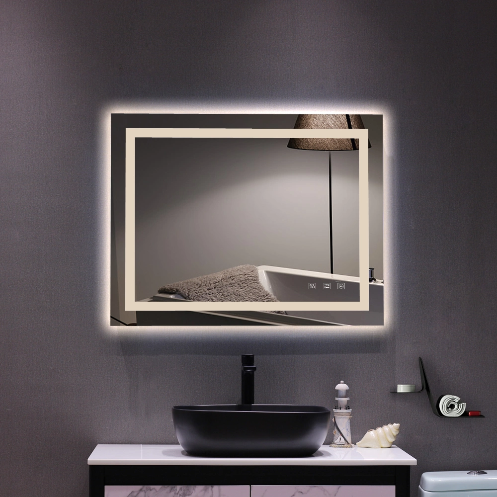 DISCOUNTTODAY LED Lighted Bathroom Mirror. Horizontal/Vertical Wall Mounted Vanity Mirror with Light. Anti Fog. Dimmable Touch Sensor 36 x 28 Inches