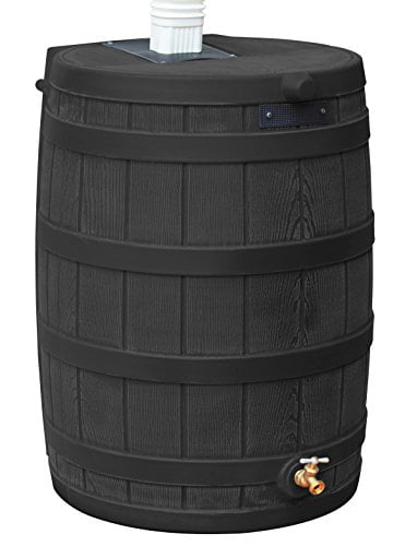Good Ideas Rain Wizard 50 Gallon Plastic Rain Barrel Water Collector with Brass Spigot. Black