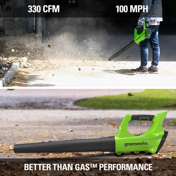 Greenworks 24V 330 CFM 100 MPH Axial Leaf Blower with 2Ah Battery and Charger. 2403502