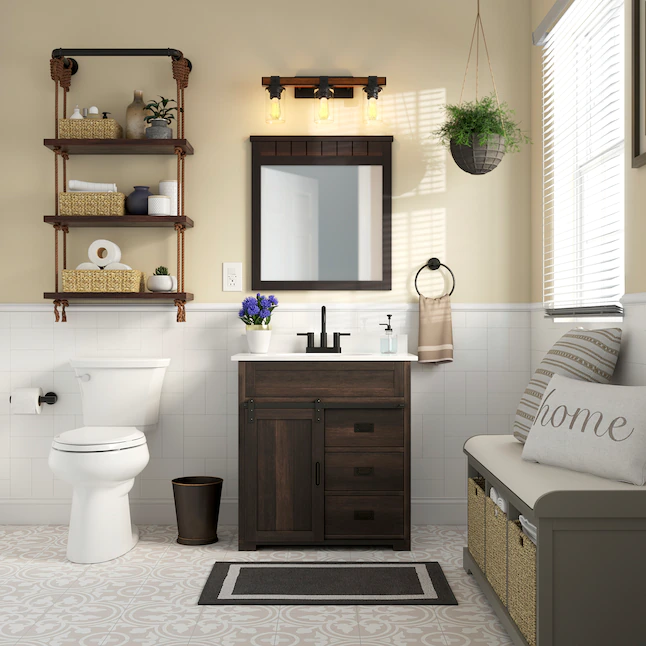 Kichler  Barrington 22-in 3-Light Distressed Black and Wood Tone Rustic Vanity Light