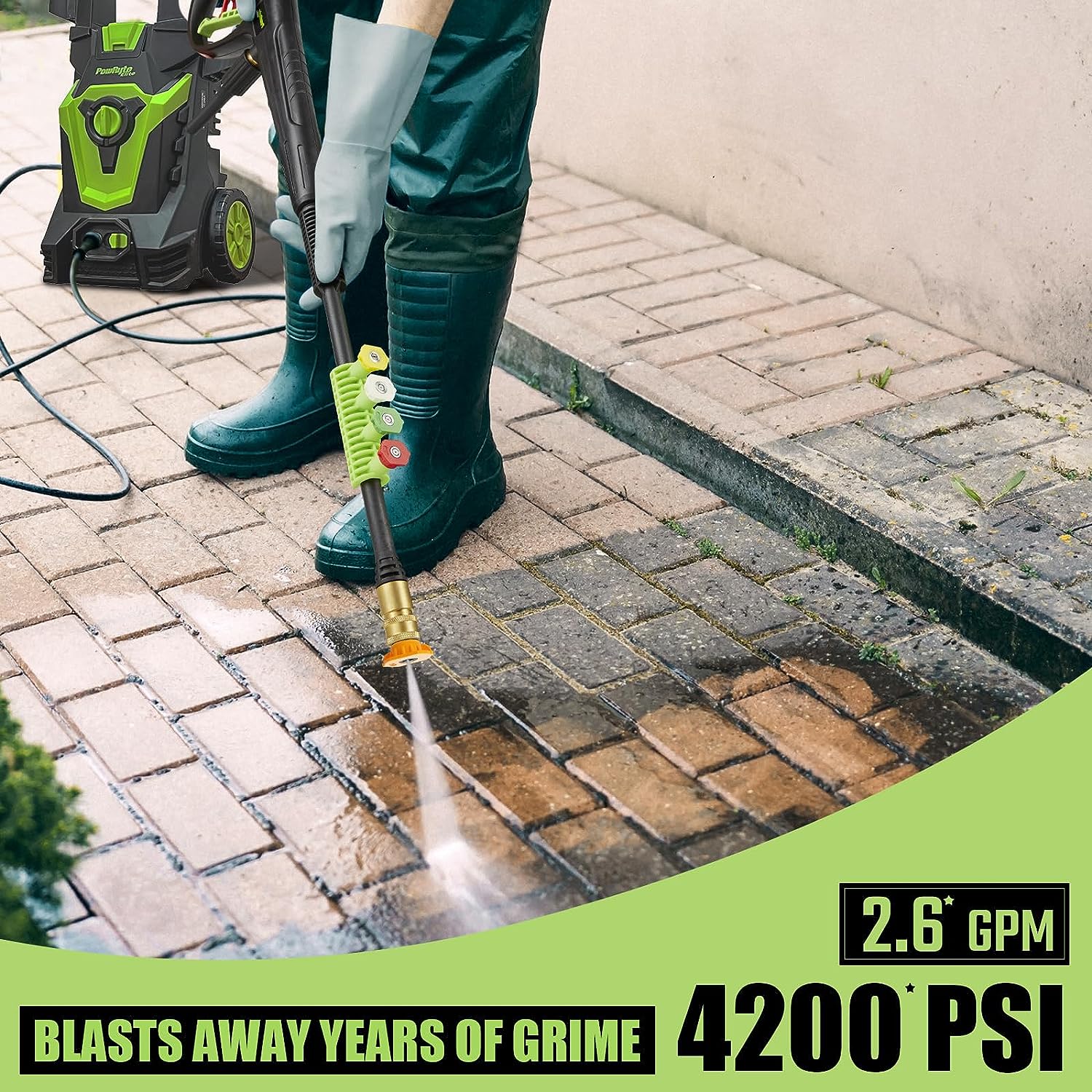 PowRyte Electric Pressure Washer. Brass Foam Cannon. 4 Different Pressure Tips. Power Washer. 4200 PSI 2.6 GPM