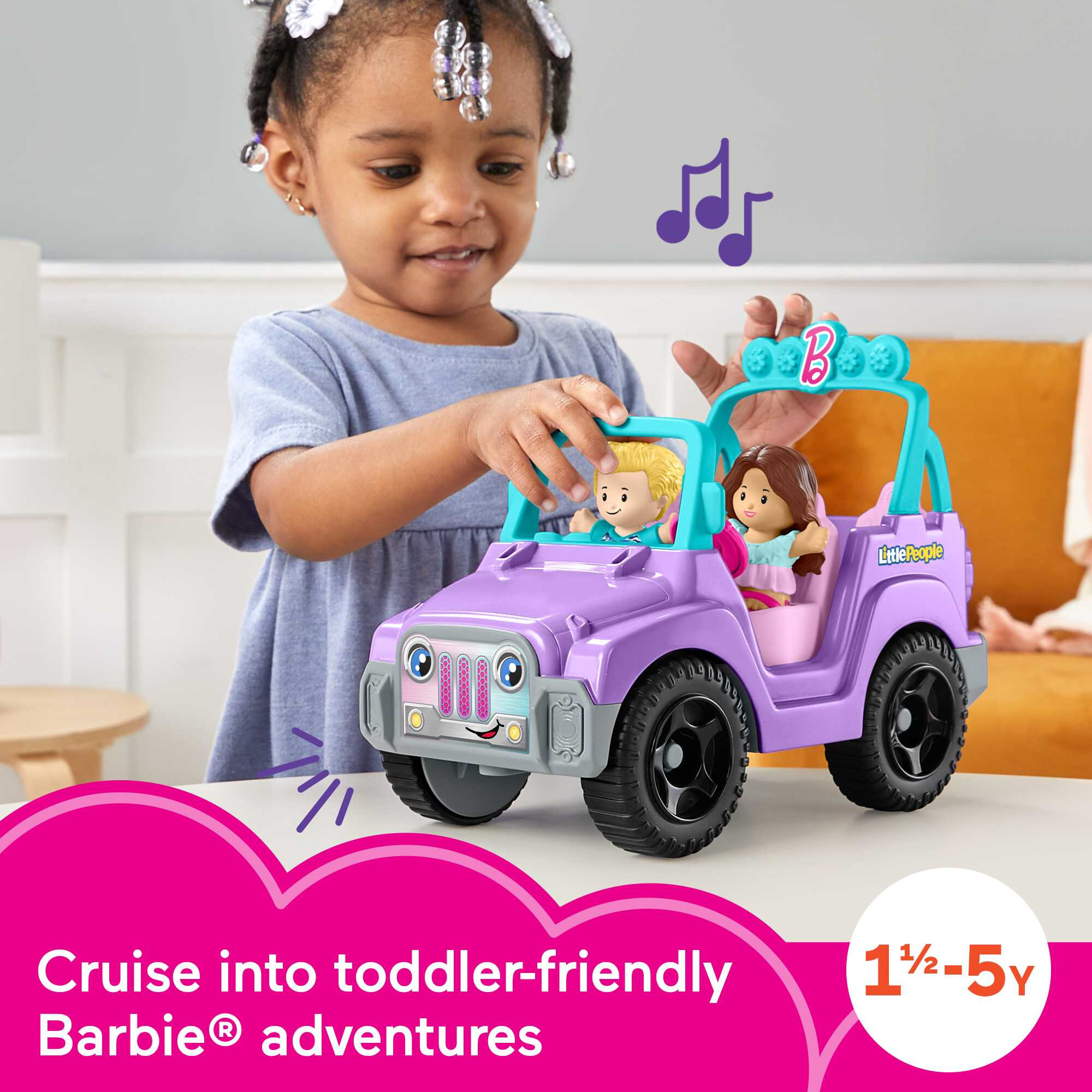 Fisher-Price Little People Barbie Toy Car with Music Sounds and 2 Figures. Beach Cruiser. Toddler Toys