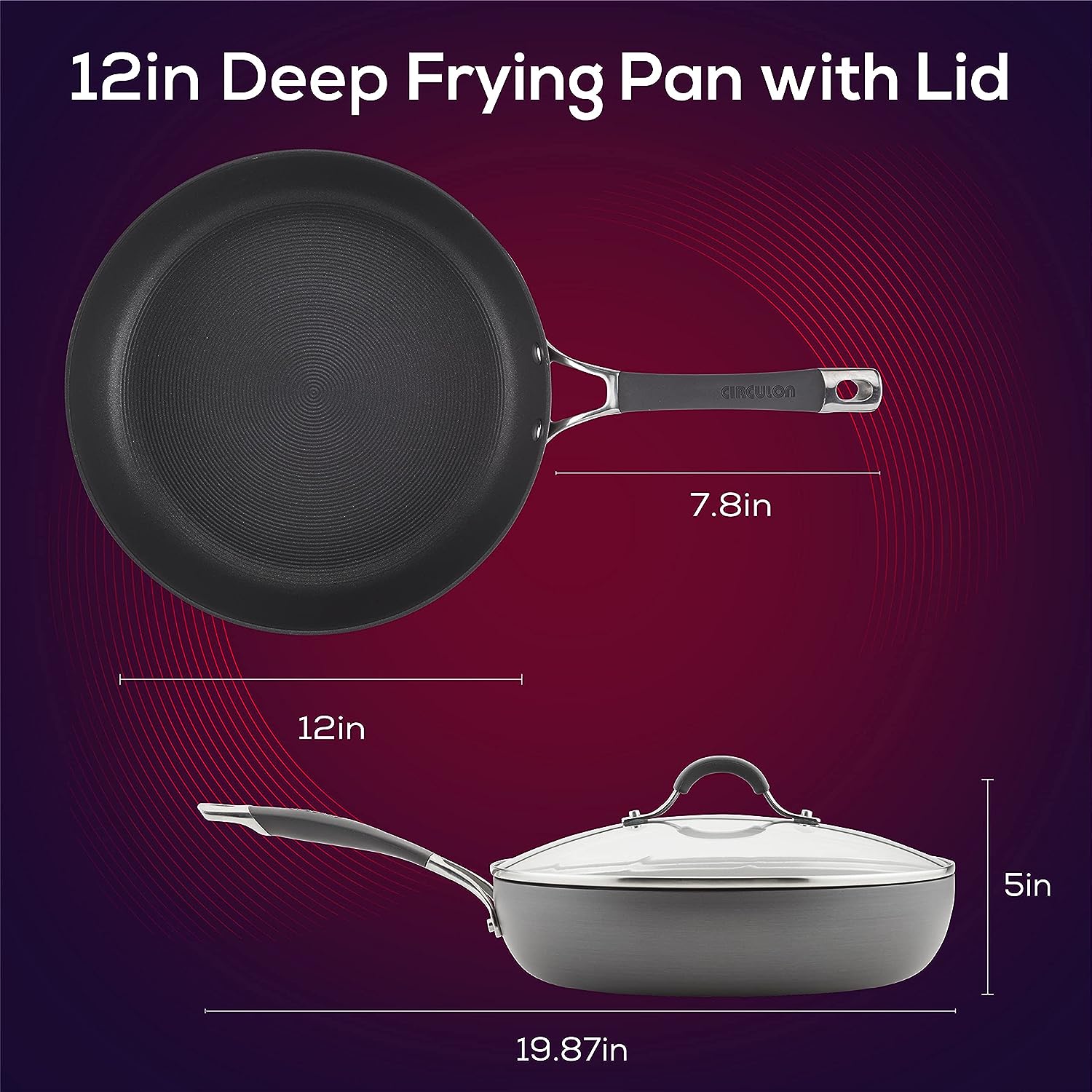 Circulon Radiance Deep Hard Anodized Nonstick Frying Pan /Skillet with Lid - 12 Inch. Gray
