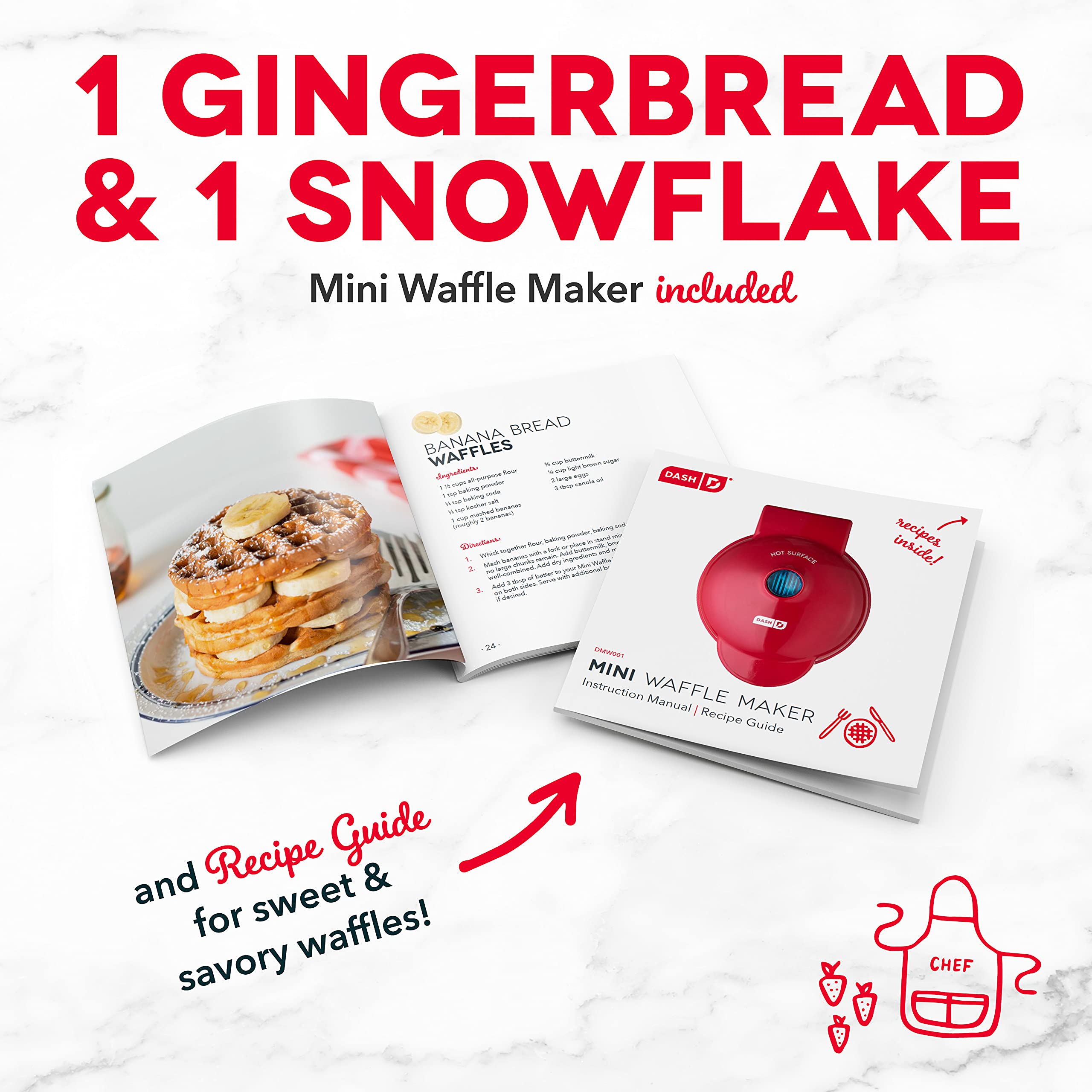 Dash Mini Waffle Maker (2 Pack) Non-Stick Surfaces. Snowflake + Gingerbread