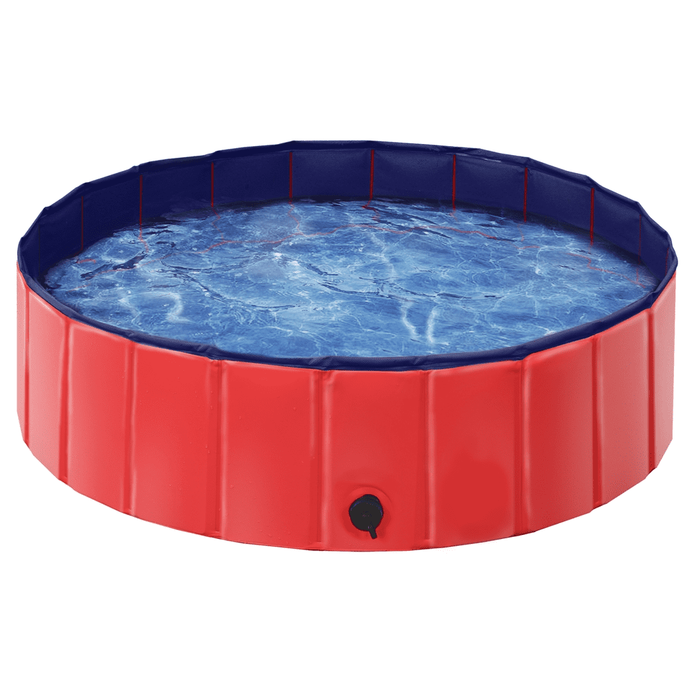 SmileMart Foldable Pet Swimming Pool Wash Tub for Cats and Dogs. Red. Medium. 39.4″