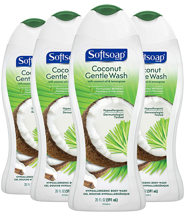 Softsoap Gentle Wash Hypoallergenic Body Wash for Women. Coconut Oil Lemongrass