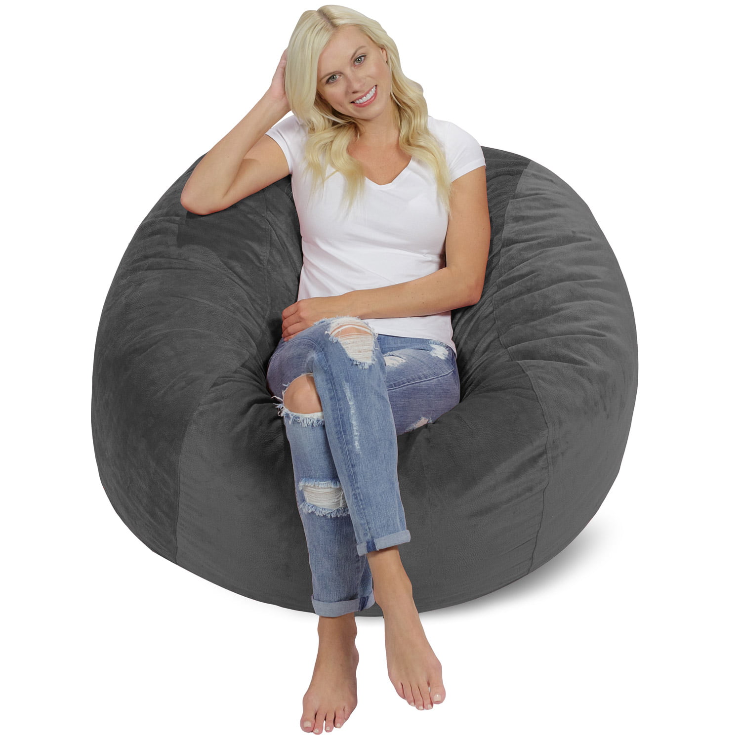 Chill Sack Bean Bag Chair. Memory Foam Lounger with Microsuede Cover. Kids. Adults. 4 ft. Grey Pebble