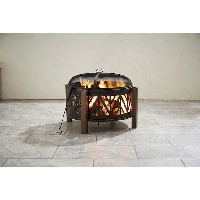 Style Selections  31-in W Black with Golden Brush Steel Wood-Burning Fire Pit