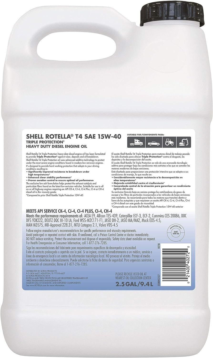 Shell Rotella T4 Triple Protection Conventional 15W-40 Diesel Engine Oil (2.5-Gallon. Single)