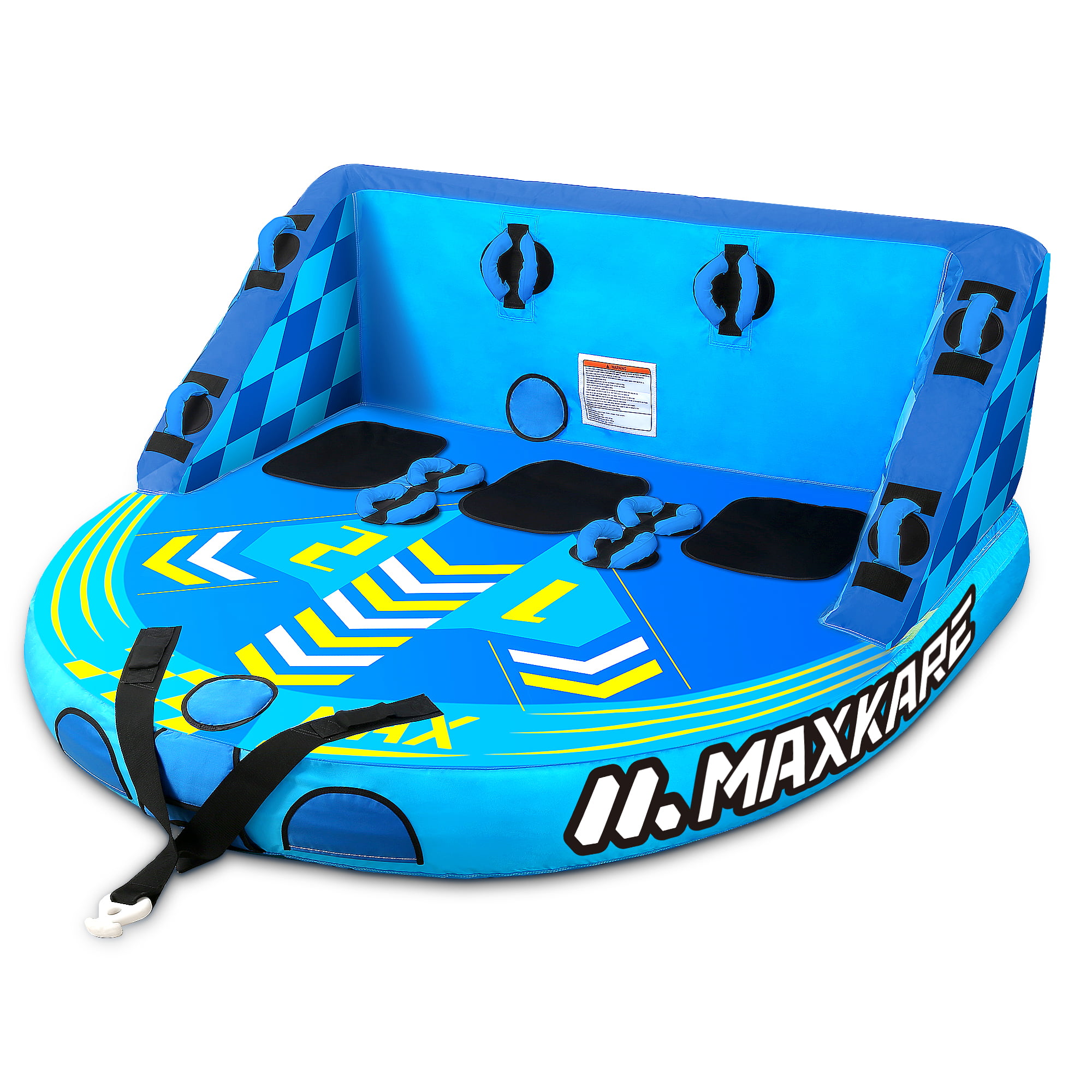 Maxkare 3 Person Inflatable Towable Tube for Boating 79” × 76” × 33”. Blue