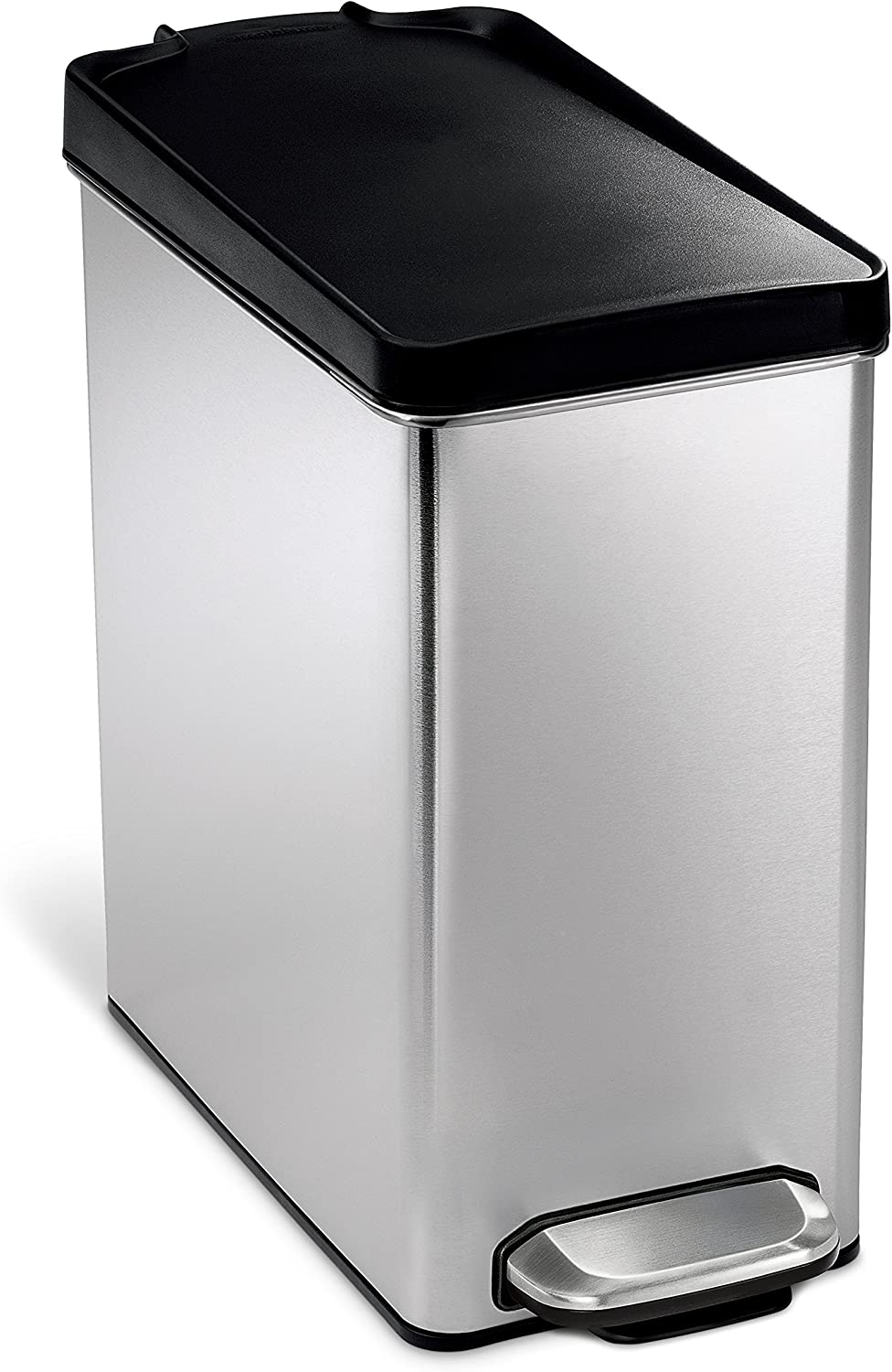 simplehuman 10 Liter / 2.6 Gallon Bathroom Slim Profile Trash Can. Brushed Stainless Steel with Plastic Lid