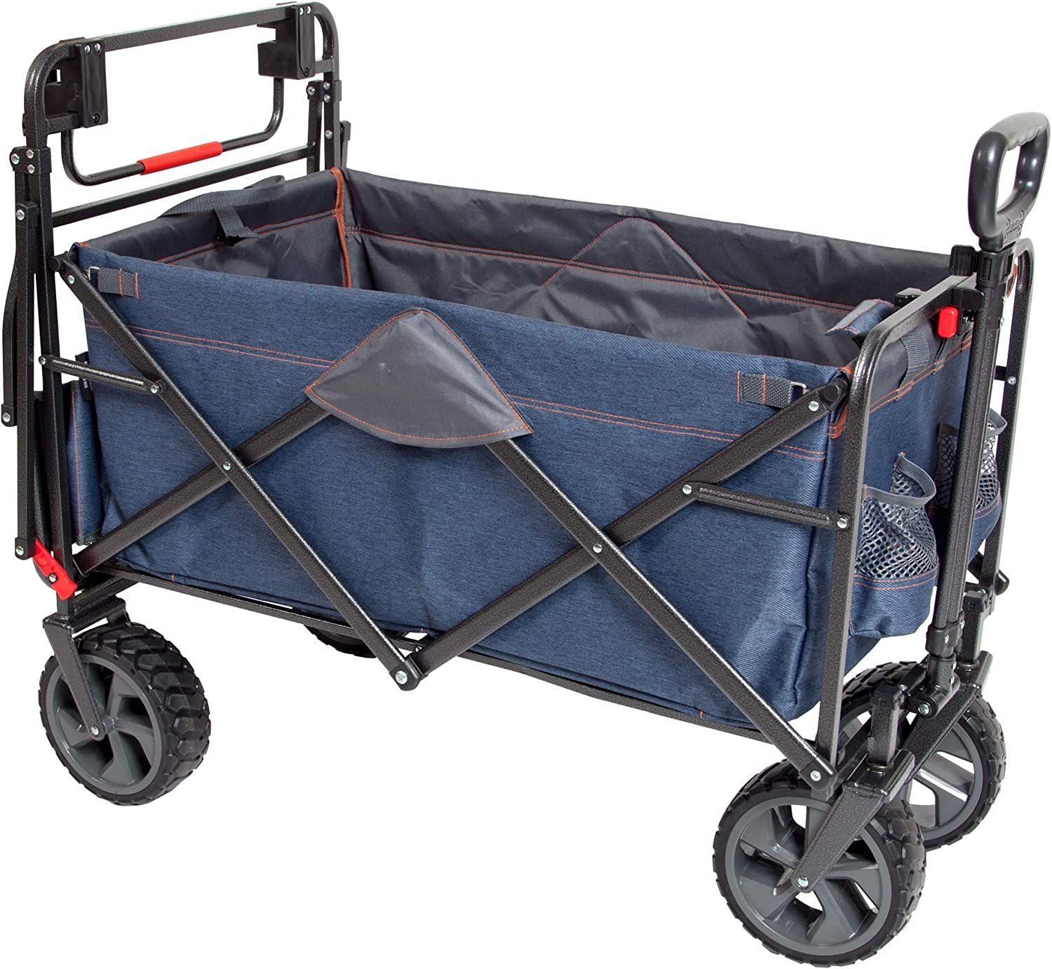 Mac Sports WPP-100 Utility Wagon Outdoor Heavy Duty Folding Cart Push Pull Collapsible with All Terrain Wheels and Handle Portable Lightweight Adjustable Folded Cart Landscape Wagon