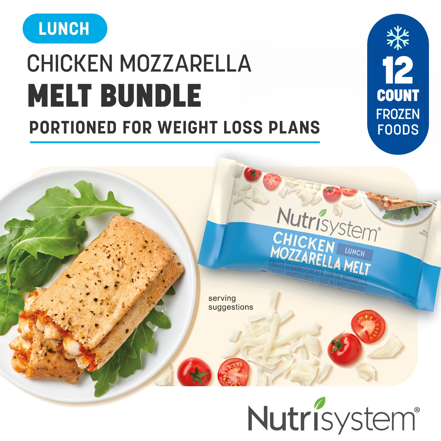 Nutrisystem Frozen Chicken Mozzarella Lunch Melt. Packaged Meal. 12 Count