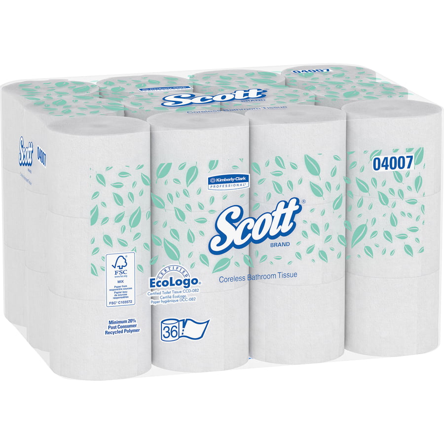 Scott Essential Toilet Paper (KCC-04007). 2-PLY Standard Rolls. 36 Rolls per Case. 1.000 Sheets per Roll. 36.000 Sheets per Case