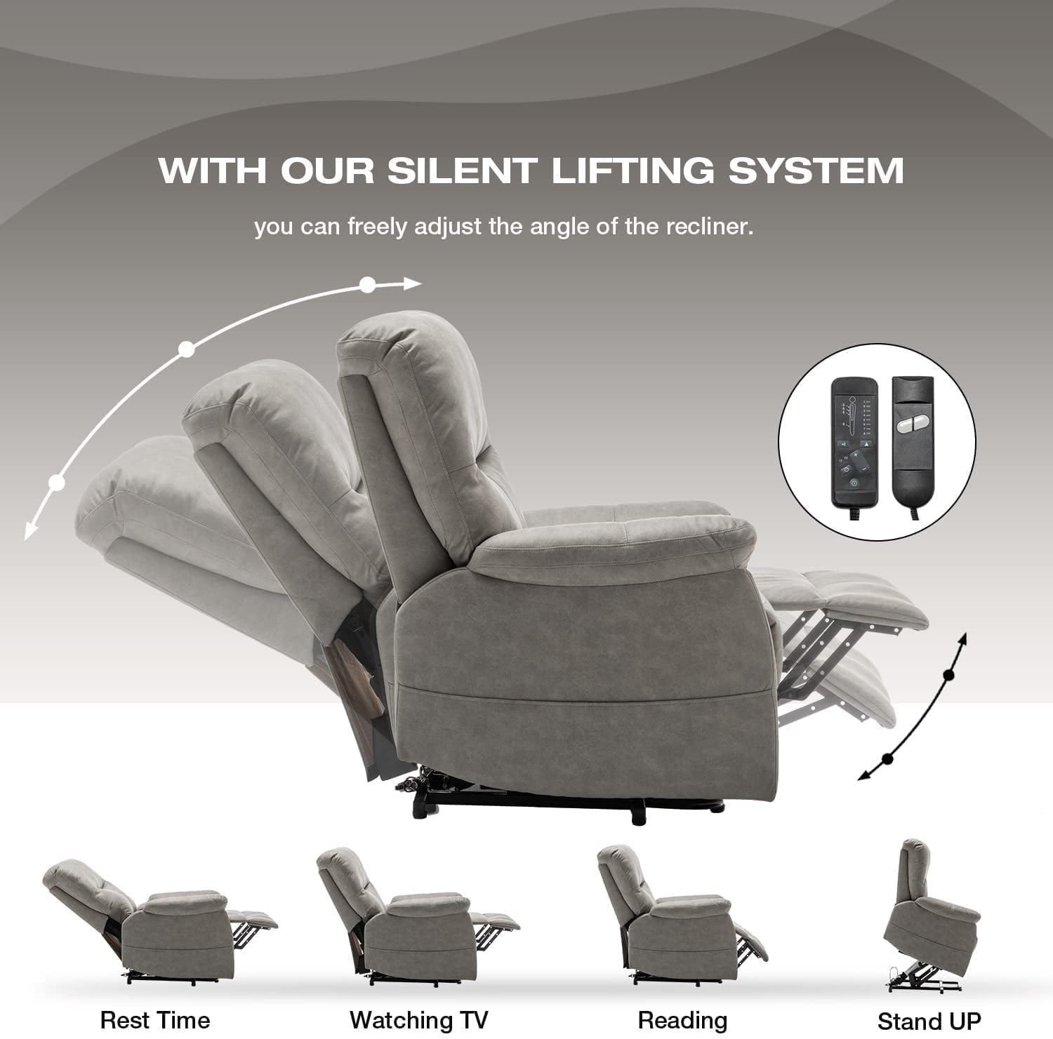 Erommy Power Lift Recliner Chair. Fabric Recliners with Vibration Massage and Heat. Electric Recliner Sofa for Elderly. Grey