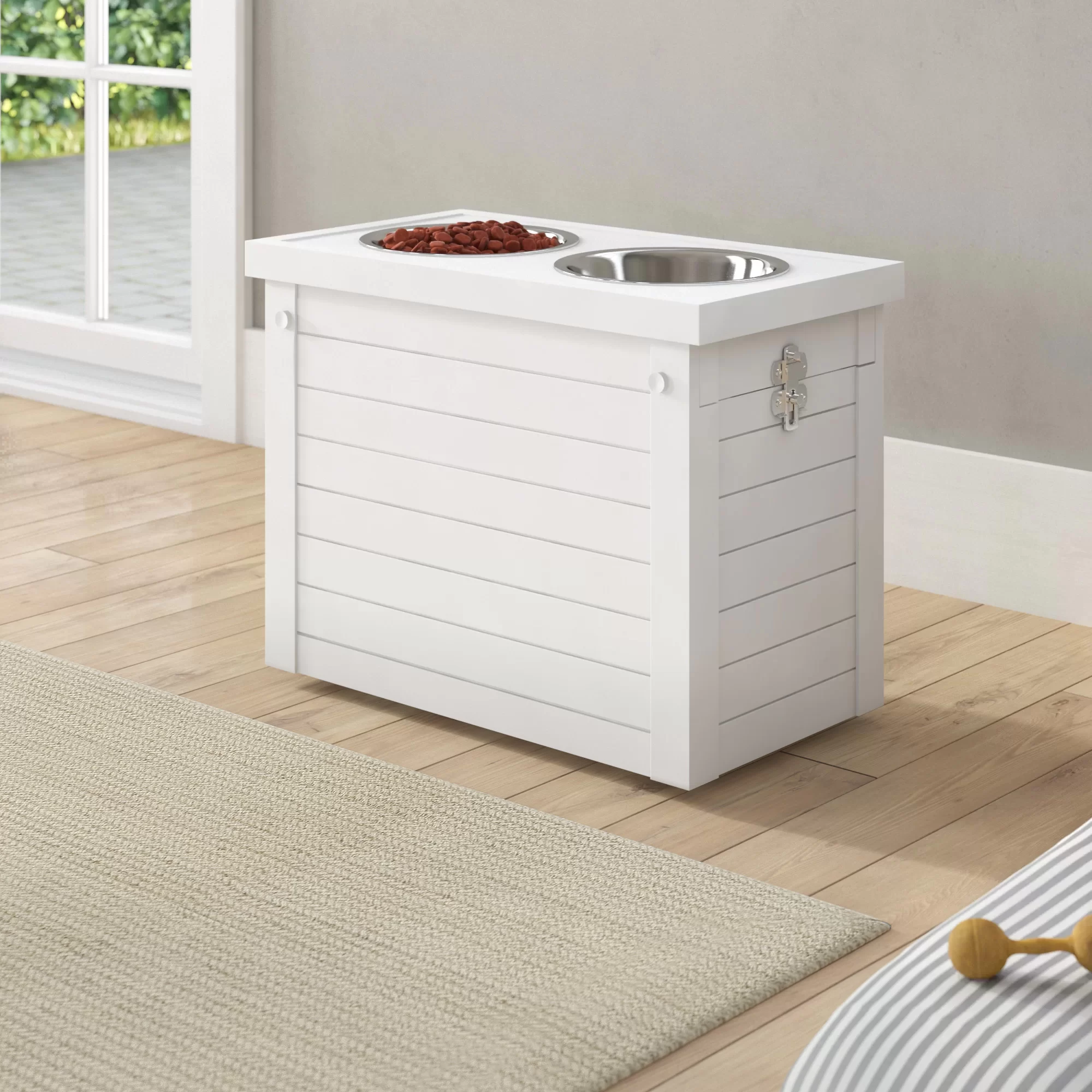 New Age Pet ecoFLEX Piedmont Pet Diner with Storage. Antique White. Large