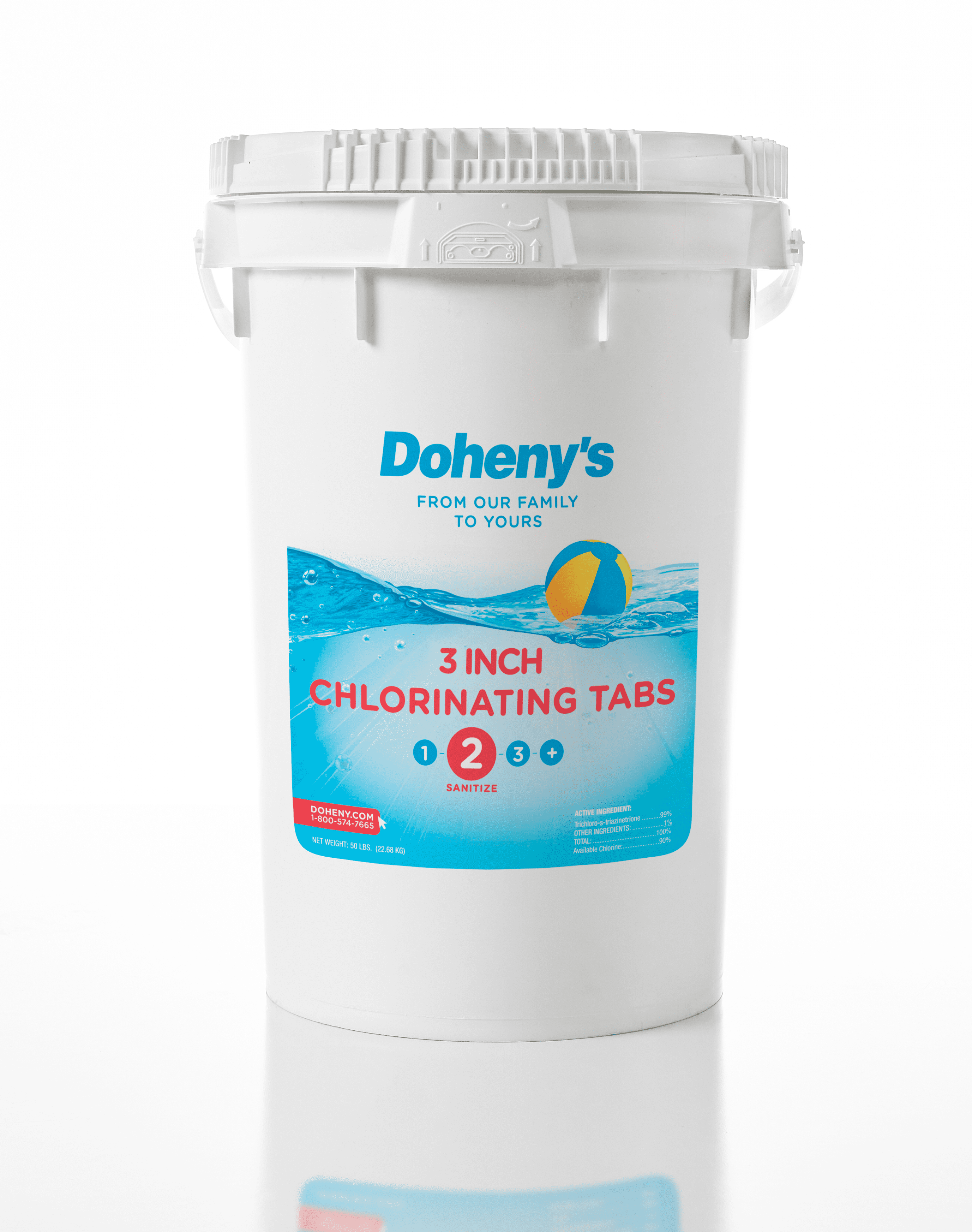 Doheny-s 3 Inch Swimming Pool Chlorine Tablets | Pro-Grade Pool Sanitizer | Long Lasting & Slow Dissolving | Individually Wrapped | 99% Active Ingredient. 90% Stabilized Chlorine | 50 LB Bucket