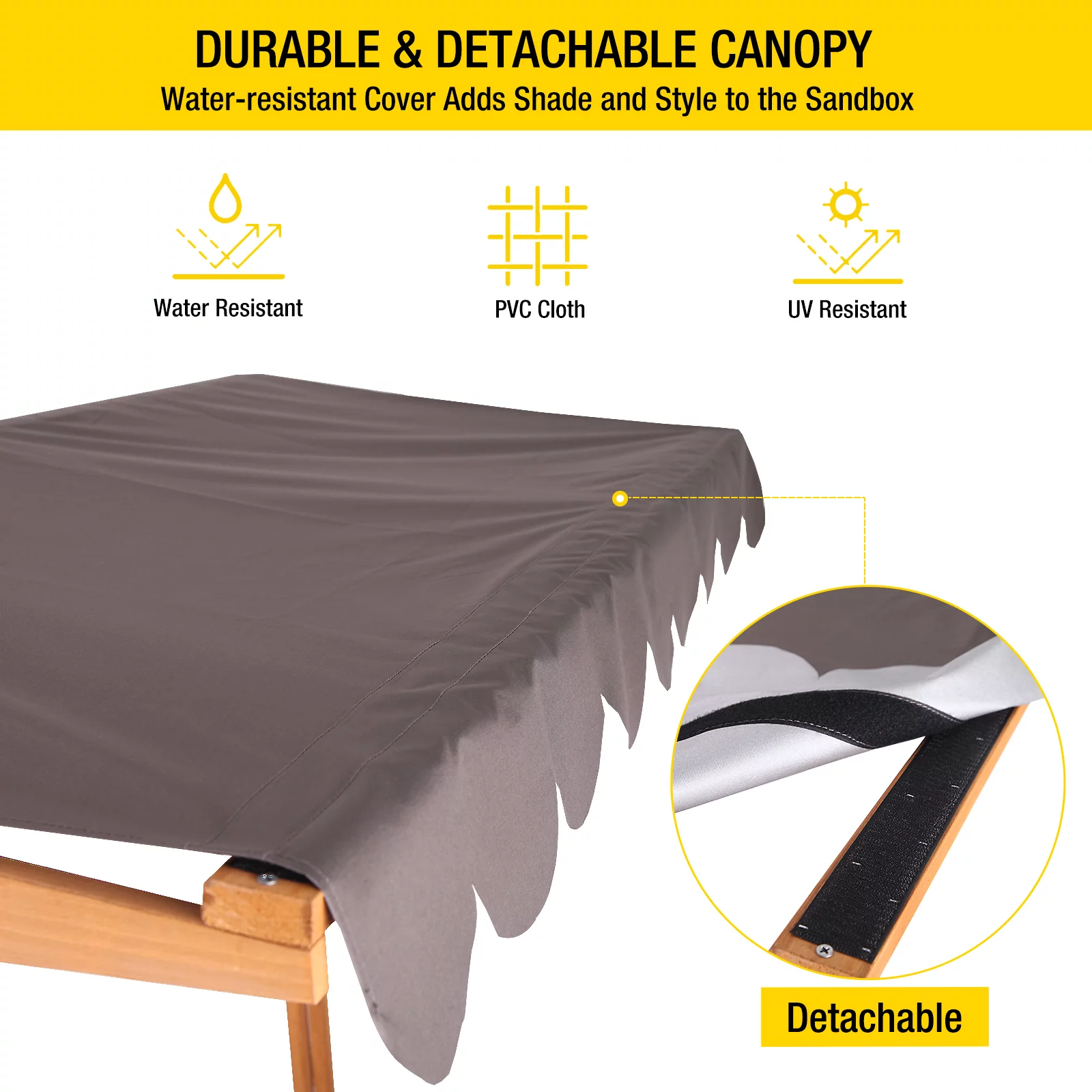 Morgete 47” Outdoor Sandbox for Kids with Lid and Bench. Wooden Sand Play Toys Center with Adjustable Canopy