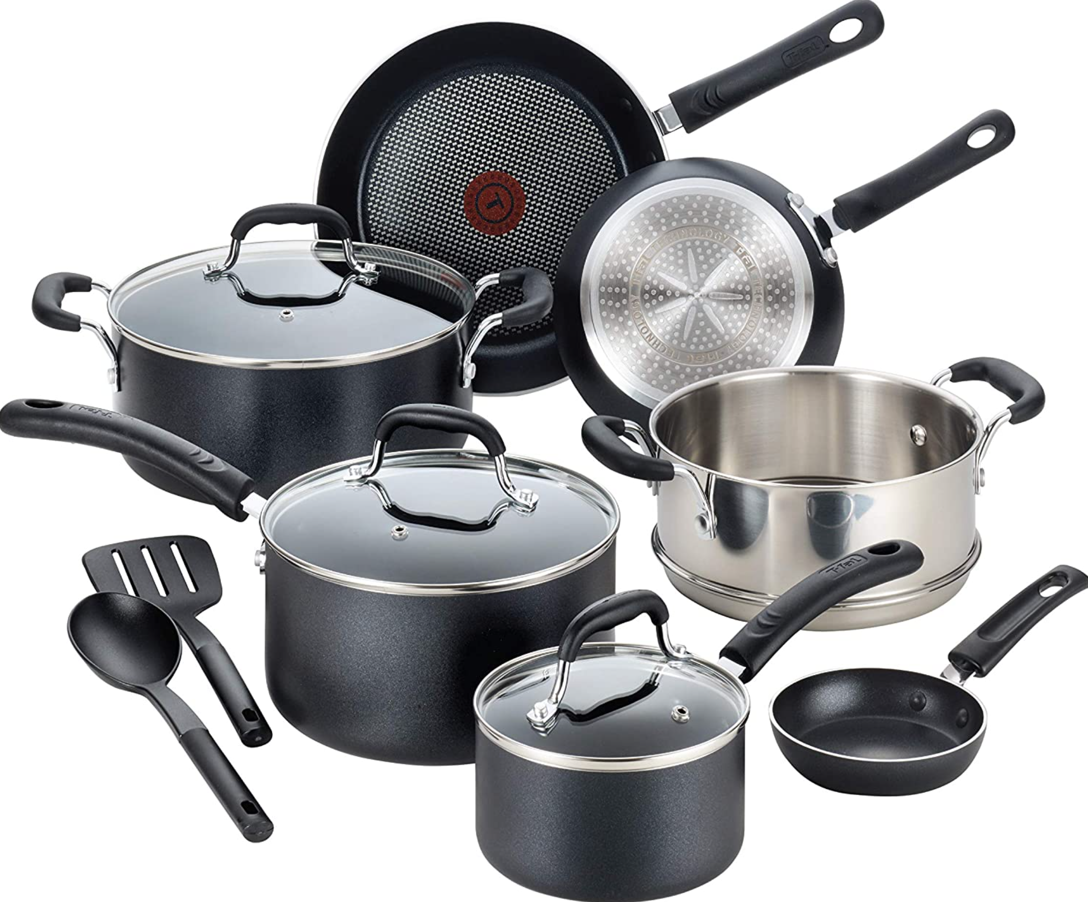 T-fal Professional Nonstick Dishwasher Safe Cookware Set. 12-Piece. Black
