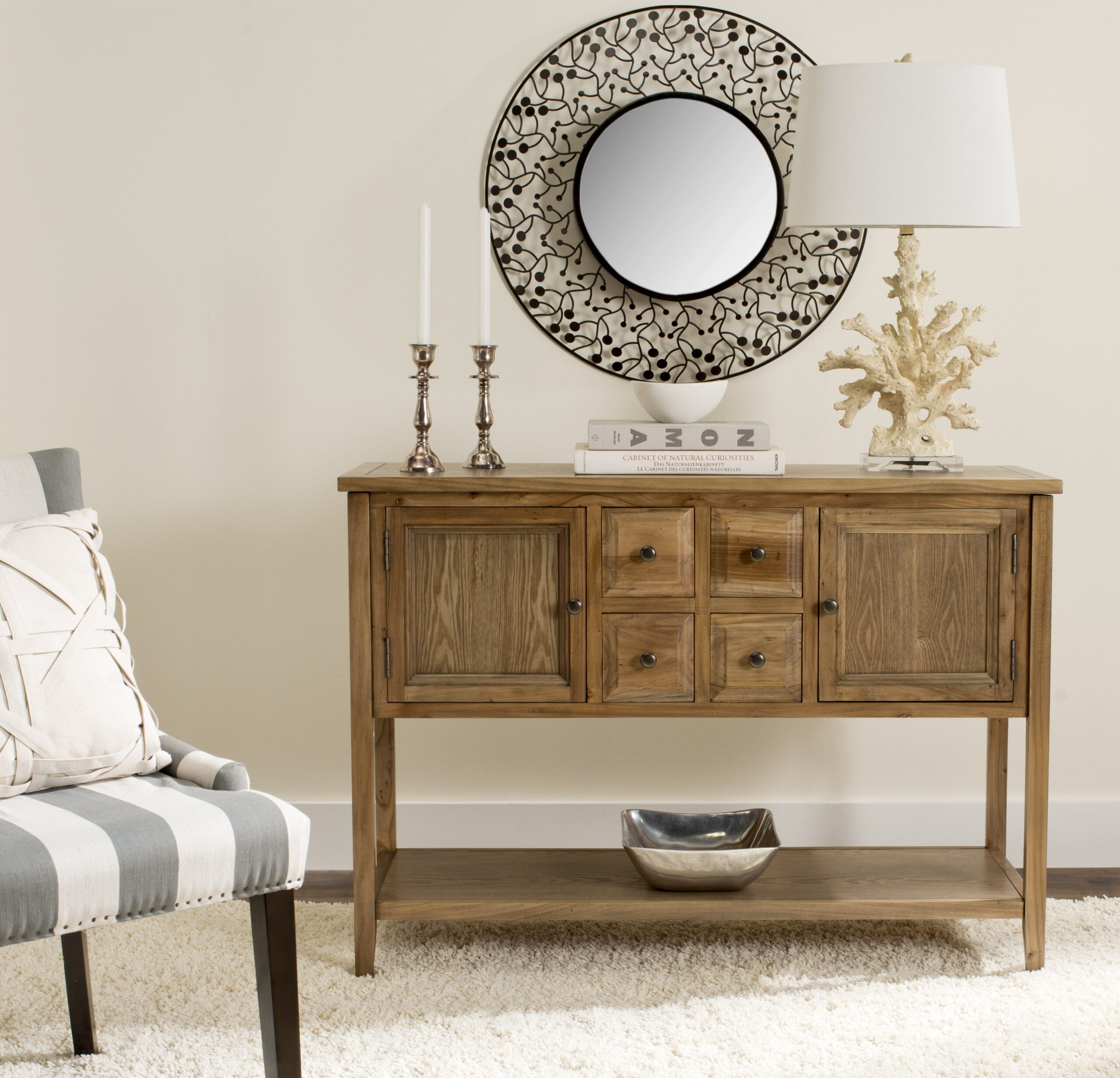 Safavieh Charlotte Rustic Storage Sideboard w/ 2 Cabinets & 4 Drawers. Oak