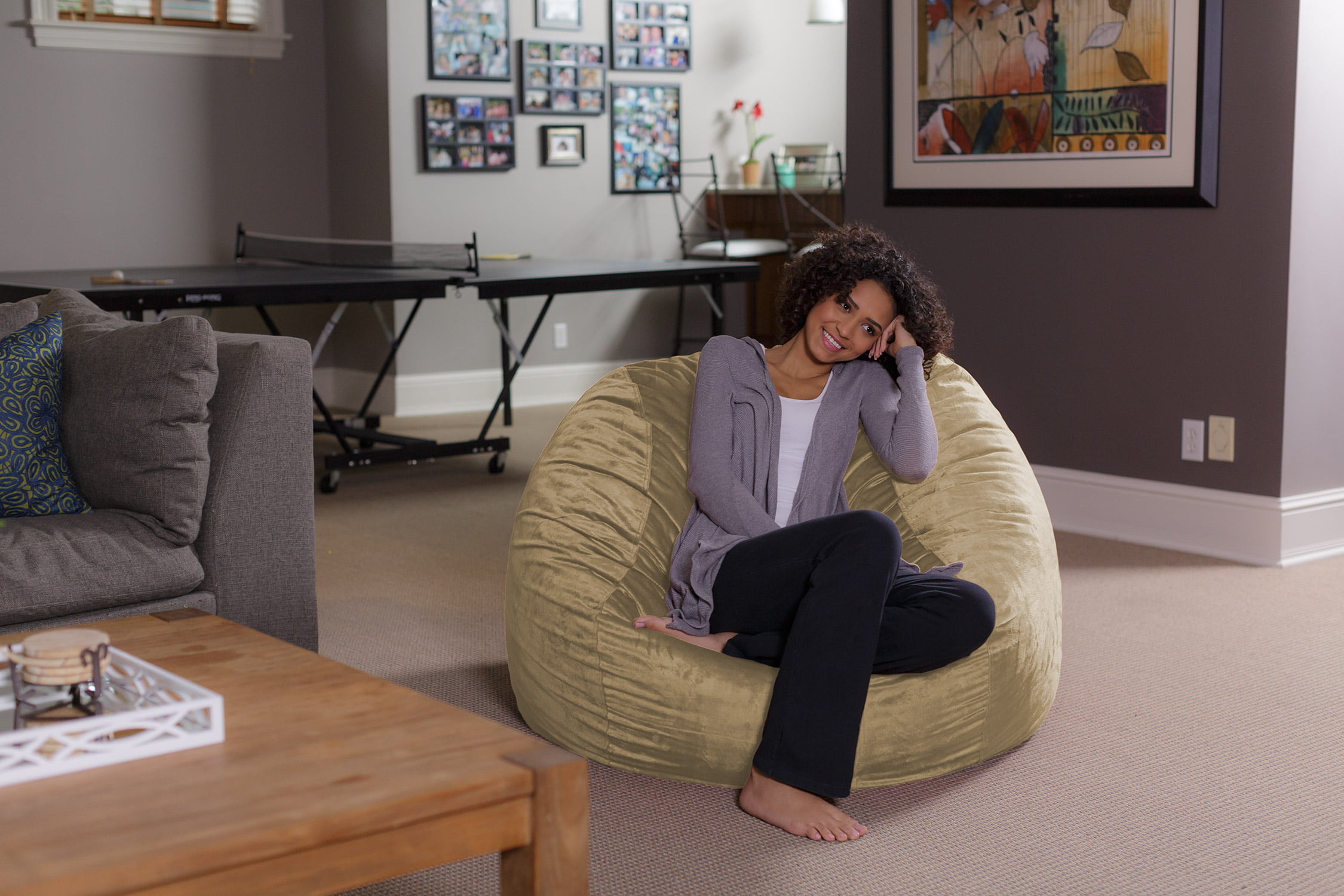 Sofa Sack Bean Bag Chair. Memory Foam Lounger with Microsuede Cover. Kids. Adults. 4 ft. Camel