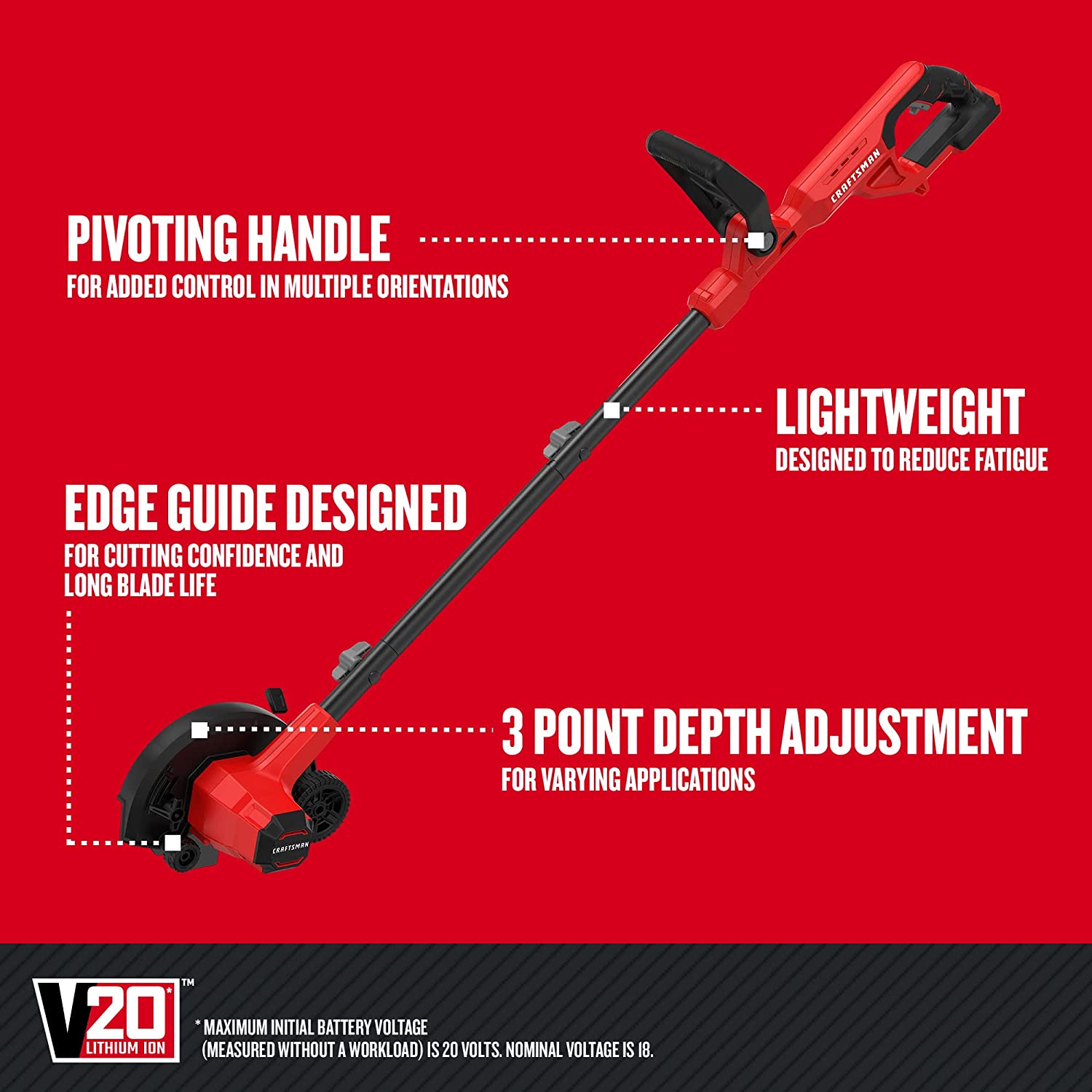 CRAFTSMAN 20V Lawn Edger Tool. Cordless. Bare Tool Only (CMCED400B)