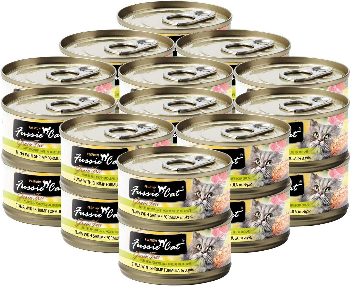 Fussie Cat Premium Tuna with Shrimp Formula in Aspic Grain-Free Canned Cat Food 2.82-oz case of 24