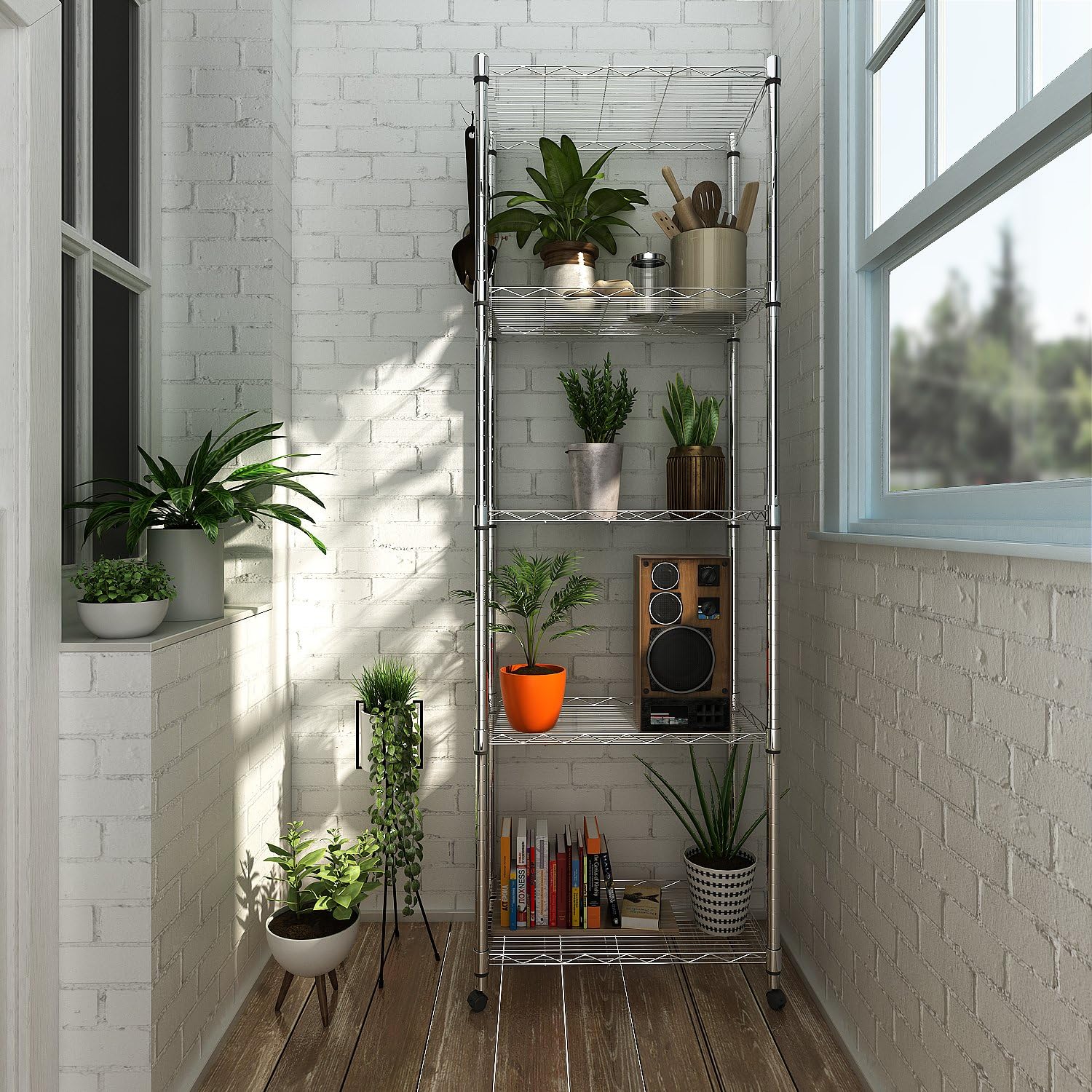 Homdox 5 Tier Steel Wire Shelving Unit on Wheels.Chrome Shelves for Garage Kitchen Living Room.Heavy Duty Shelving Rack. 23.2 x 13.8 x 72 inch (L x W x H)