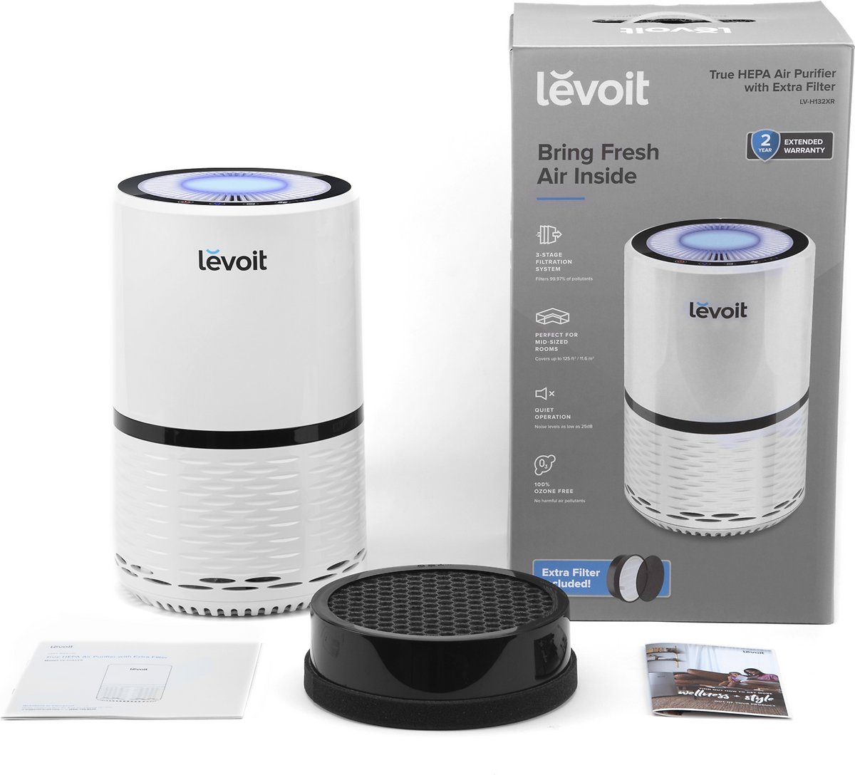 Levoit Air Purifier Filtration with True HEPA Filter. Compact Odor Allergies Allergen Eliminator Cleaner Charcoal for Room. Home. Dust. Mold. Smoke. Pets. Smoke