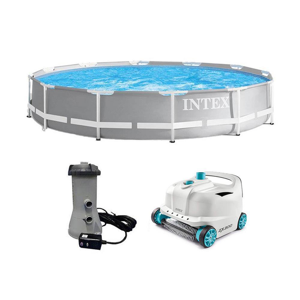 Intex 26711EH + 28005E 12 ft. x 30 in. Round 144 in. Frame Above Ground Swimming Pool Set and Robot Vacuum