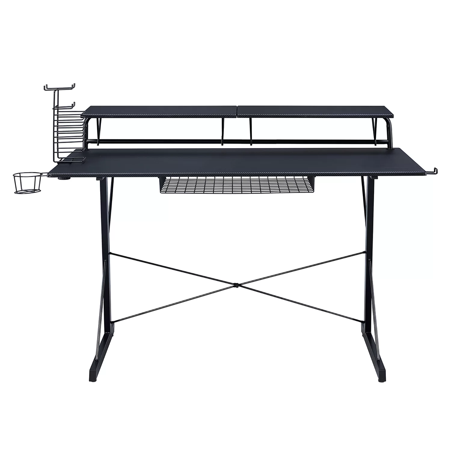 Techni Sport TS-200 Carbon Computer Gaming Desk with Shelving. Black