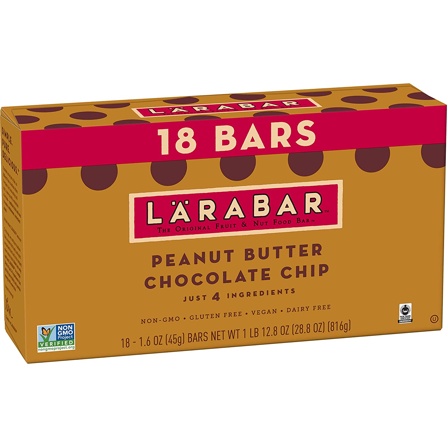 LÄRABAR Peanut Butter Chocolate Chip. Gluten Free Vegan Fruit & Nut Bar. 1.6 oz Bars. 18 Ct