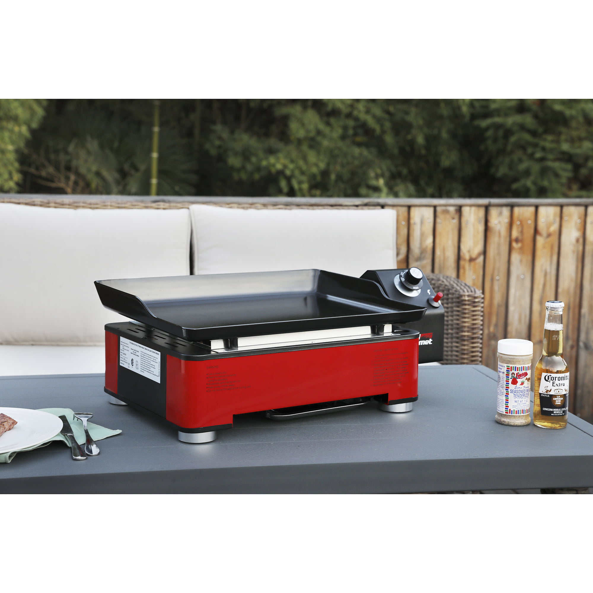 Royal Gourmet PD1202R Portable Table Top Gas Grill Griddle. 12.000-BTU. for Outdoor Cooking while Camping or Tailgating. 17-Inch. Red