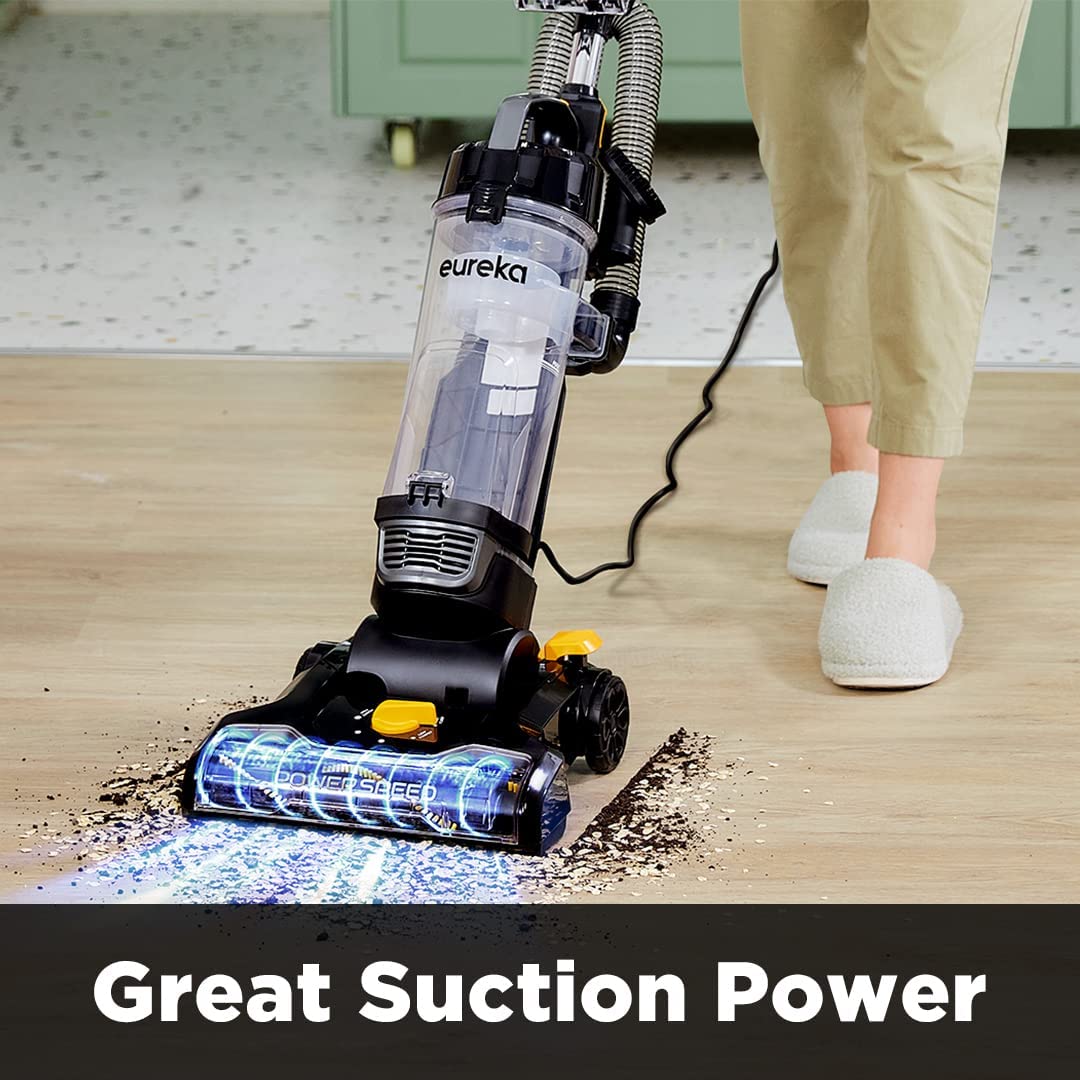 EUREKA PowerSpeed Lightweight Powerful Upright Vacuum Cleaner for Carpet and Hard Floor. Pet Turbo. Black
