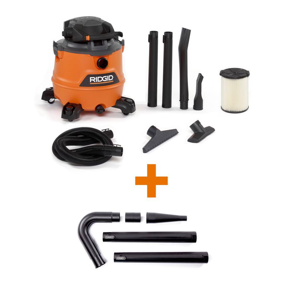 RIDGID HD1600A 16 Gallon 6.5 Peak HP NXT Wet/Dry Shop Vacuum with Detachable Blower. Filter. Hose. Accessories and Gutter Cleaning Kit